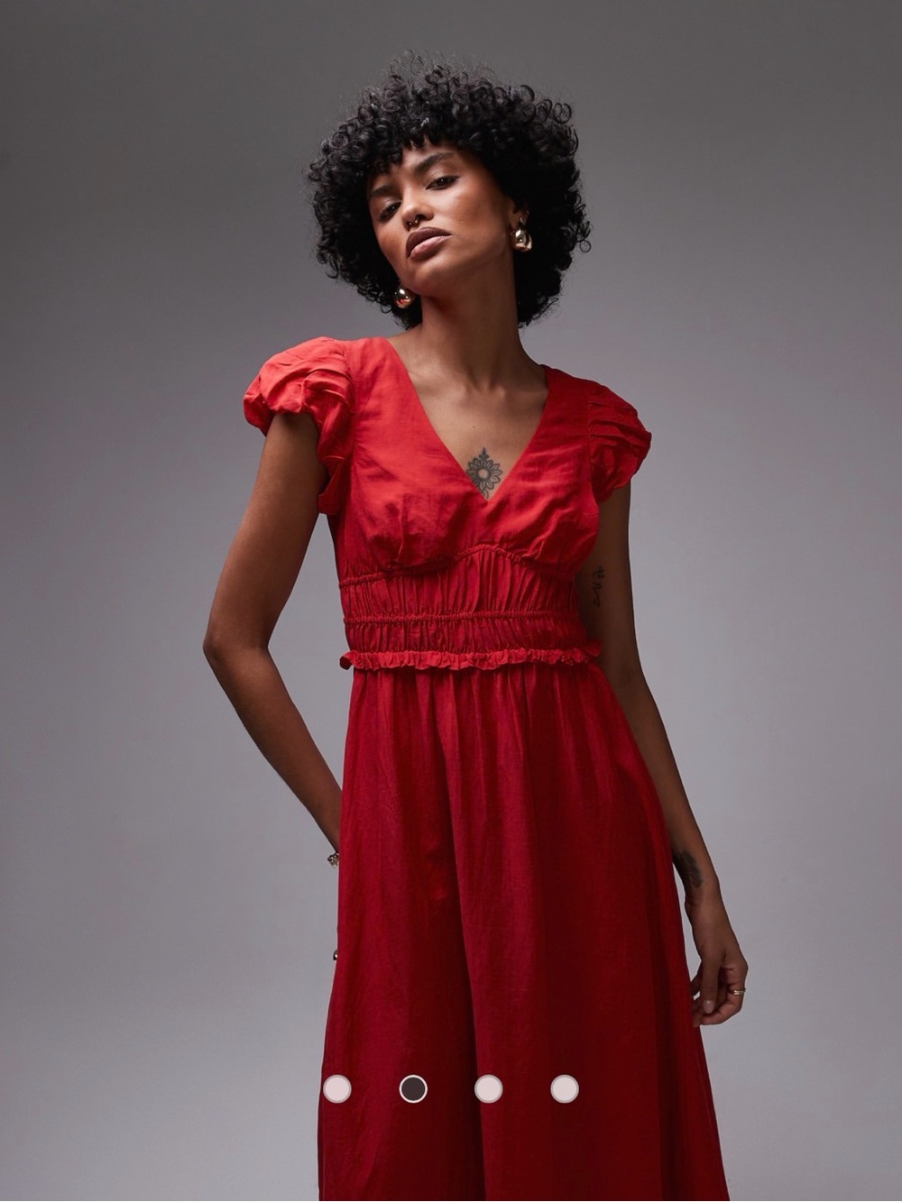 & Other Stories | Boho V Neck Midi Dress w Tier Hem and Ruffle Sleeves | Sz 8 - Picture 2 of 13